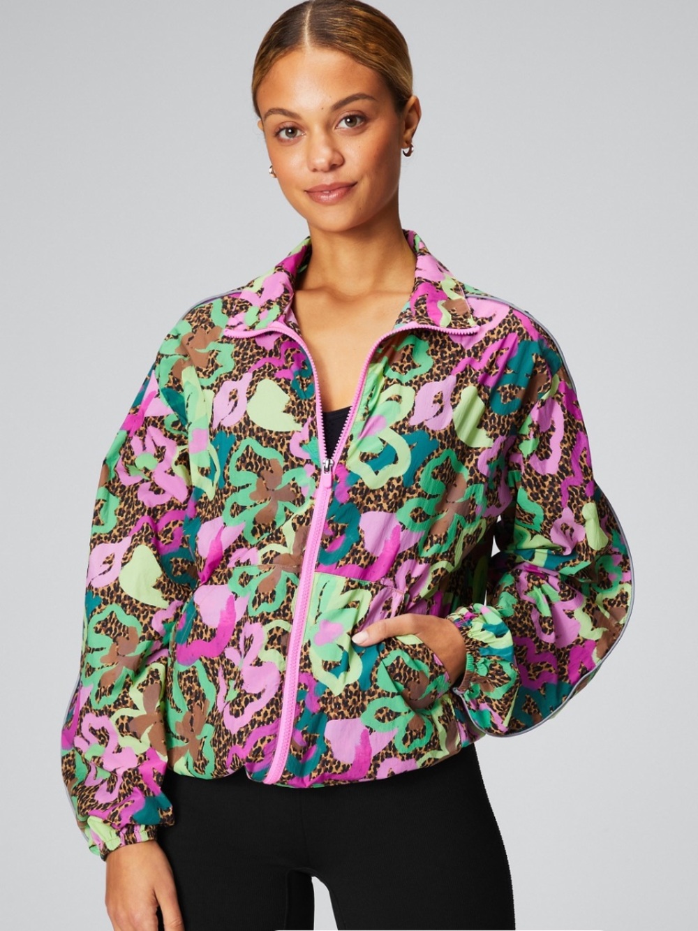 Fabletics Multicolor Abstract Print Oversized Flyweight Windbreaker Size S